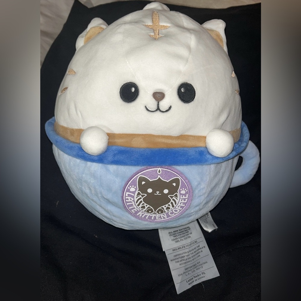 Latte Kitten Coffee Neko 12" Blue Cup Plush Round 1 Exclusive